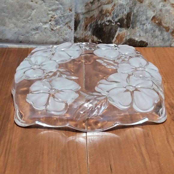 VTG Floral Etched Glass Dish Platter Flower Fancies - Picture 5 of 11